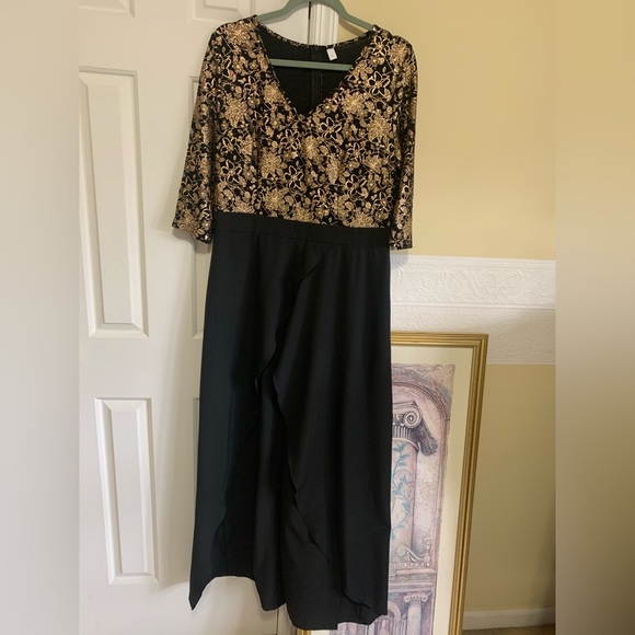 Jumpsuit  Long Split Pants Cocktail Gold Black Sparkle Jumpsuit Size Large NWOT - Picture 11 of 12